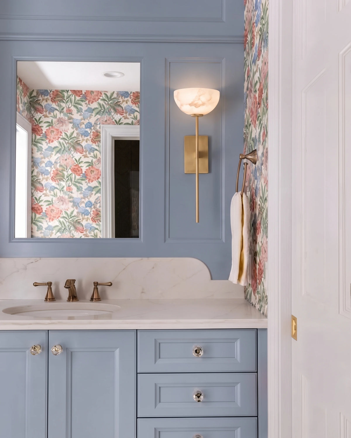 Modern Alabaster Bowl Wall Sconce in Luxury Bathroom Setting