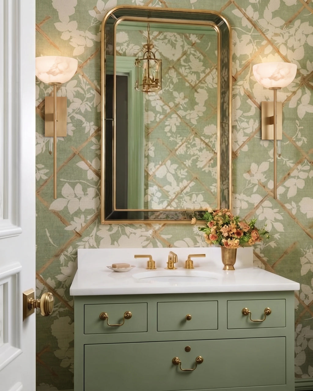 Modern Alabaster Wall Sconce in Classic Bathroom Interior