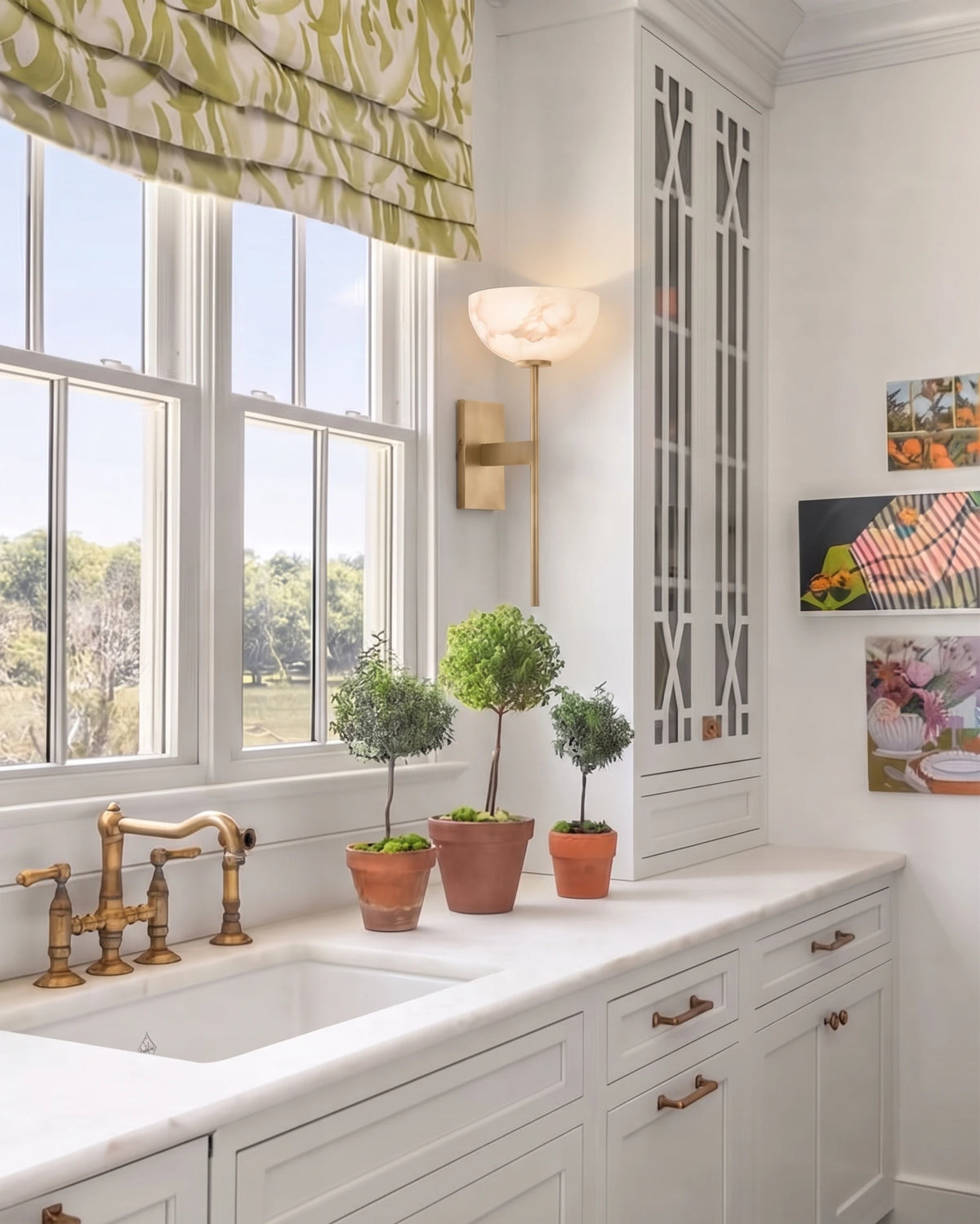 Modern Alabaster Bowl Wall Sconce in Bright Interior