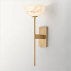 Illuminated Modern Alabaster Bowl Wall Sconce with Brass Finish Studio Shot