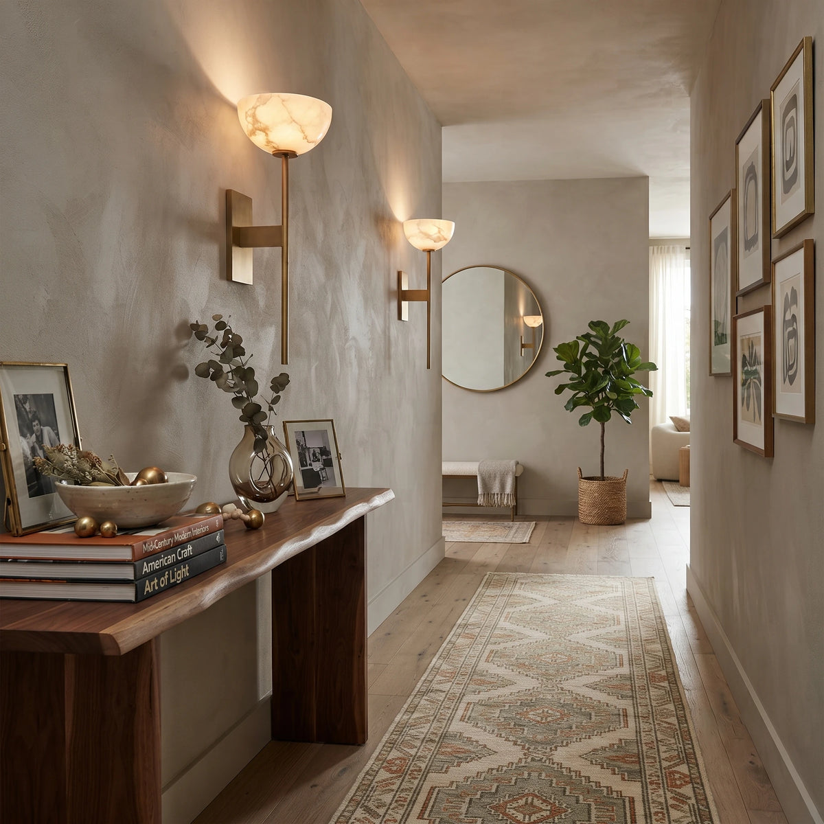 Modern Alabaster Bowl Wall Sconce in Hallway Foyer
