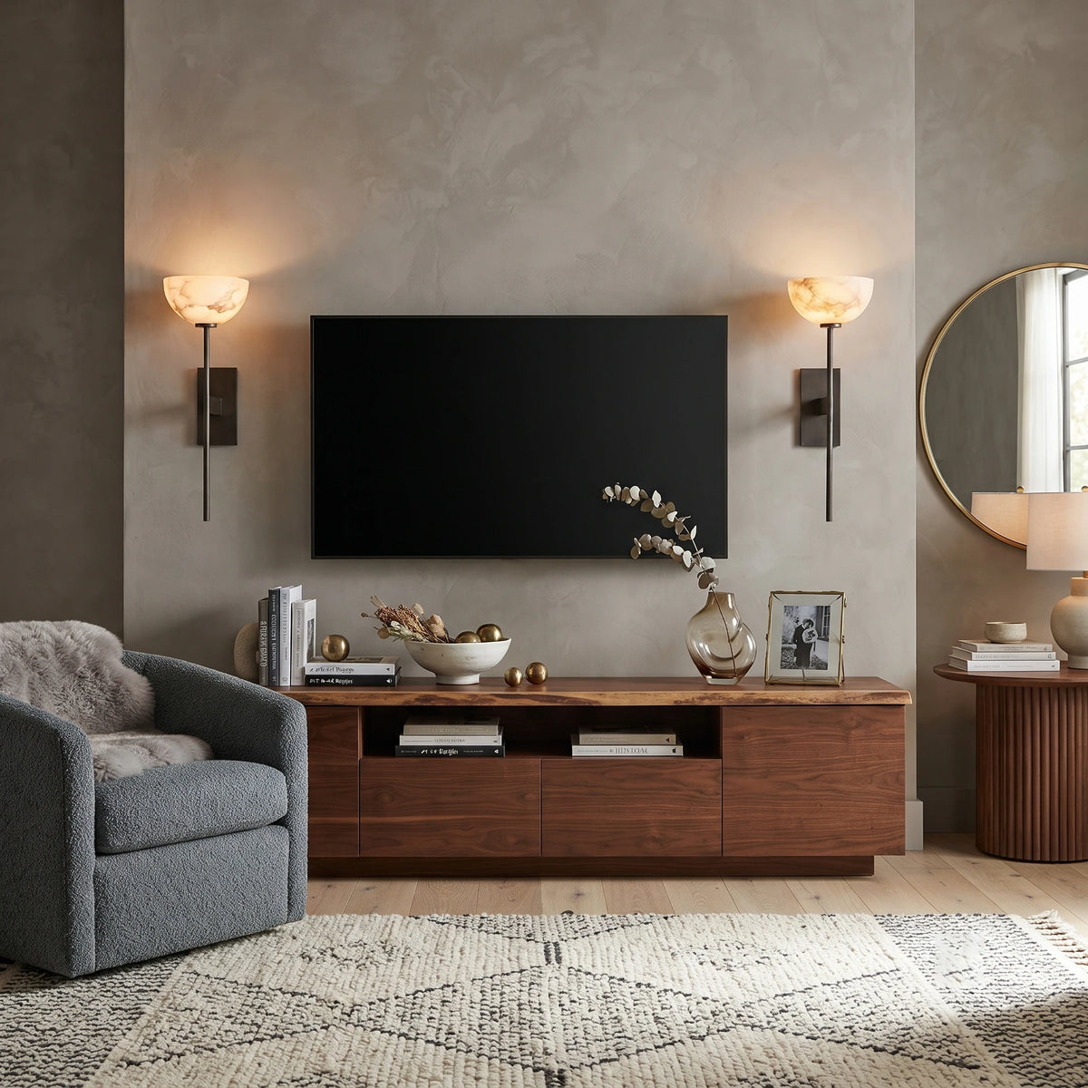 Modern Alabaster Wall Sconce in Contemporary Living Room