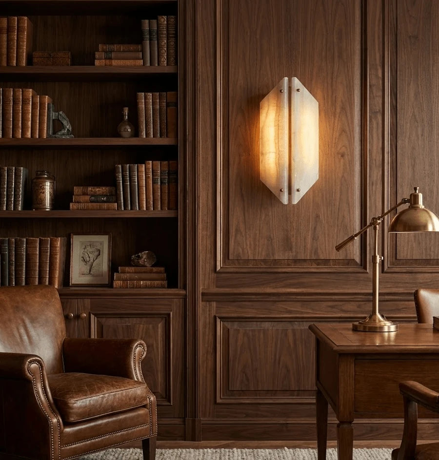 Geometric Marble Wall Light in Home Library and Office