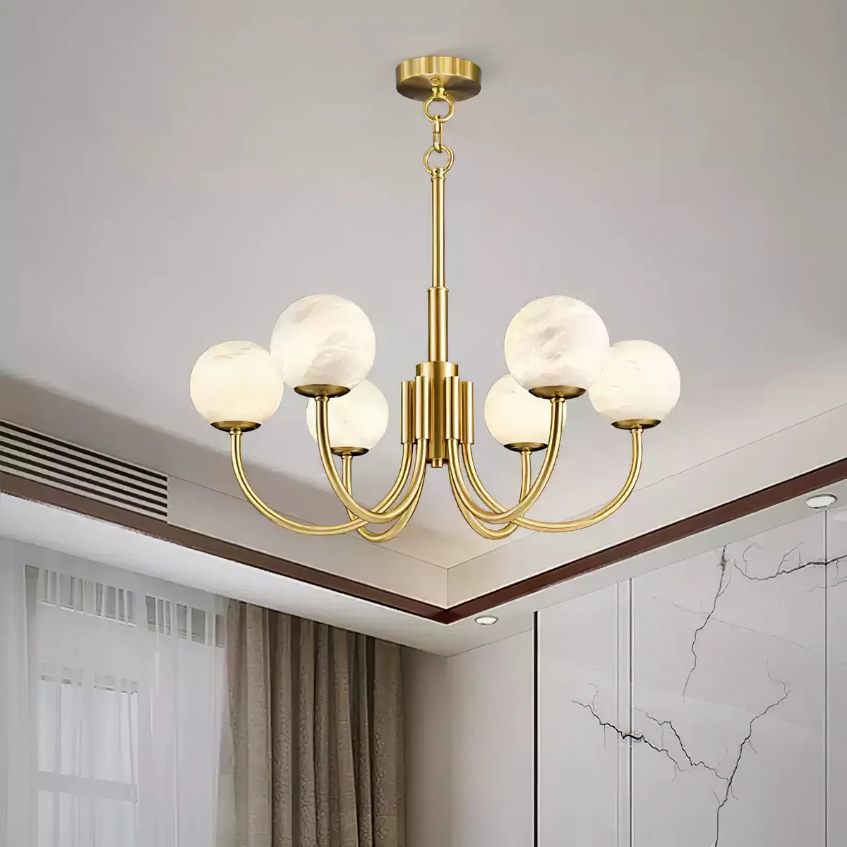 Contemporary Alabaster Globe Chandelier in Interior Setting