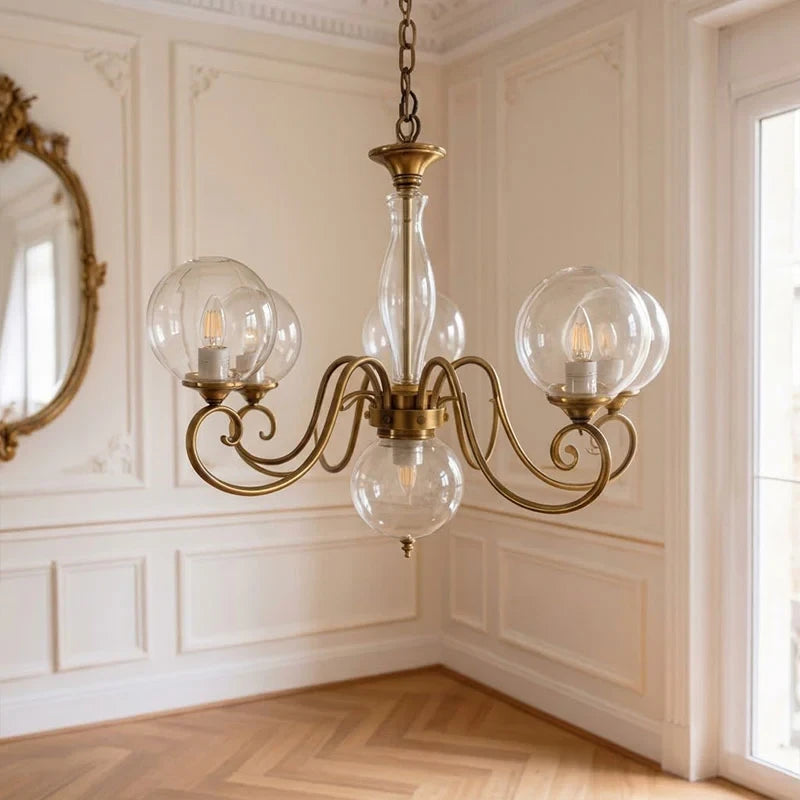 Curved Brass Rose Chandelier