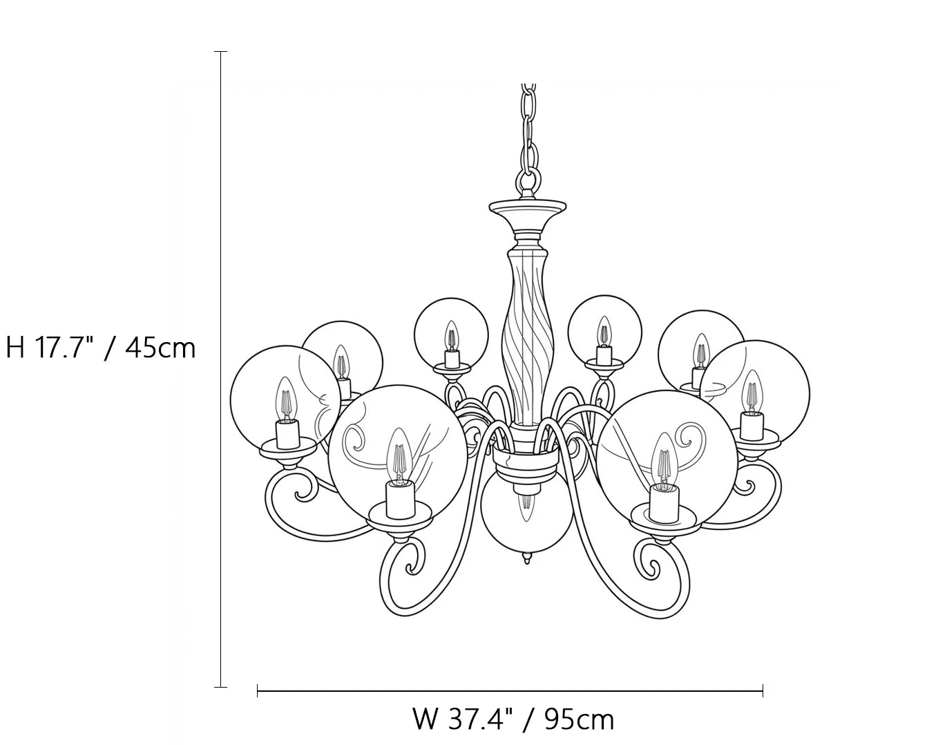 Curved Brass Rose Chandelier