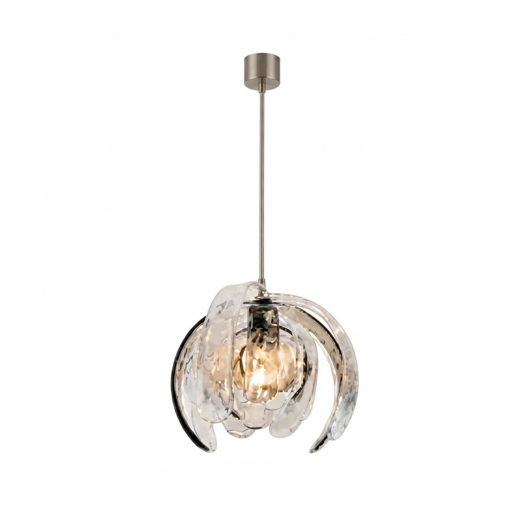 Modern Silver and Pumpkin Art Glass Single Pendant Light with Chrome Canopy on Pure White Background