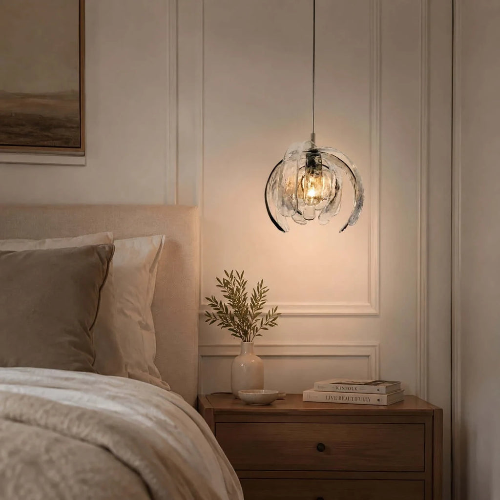 Modern Pumpkin Art Glass Pendant Light in Master Bedroom Setting