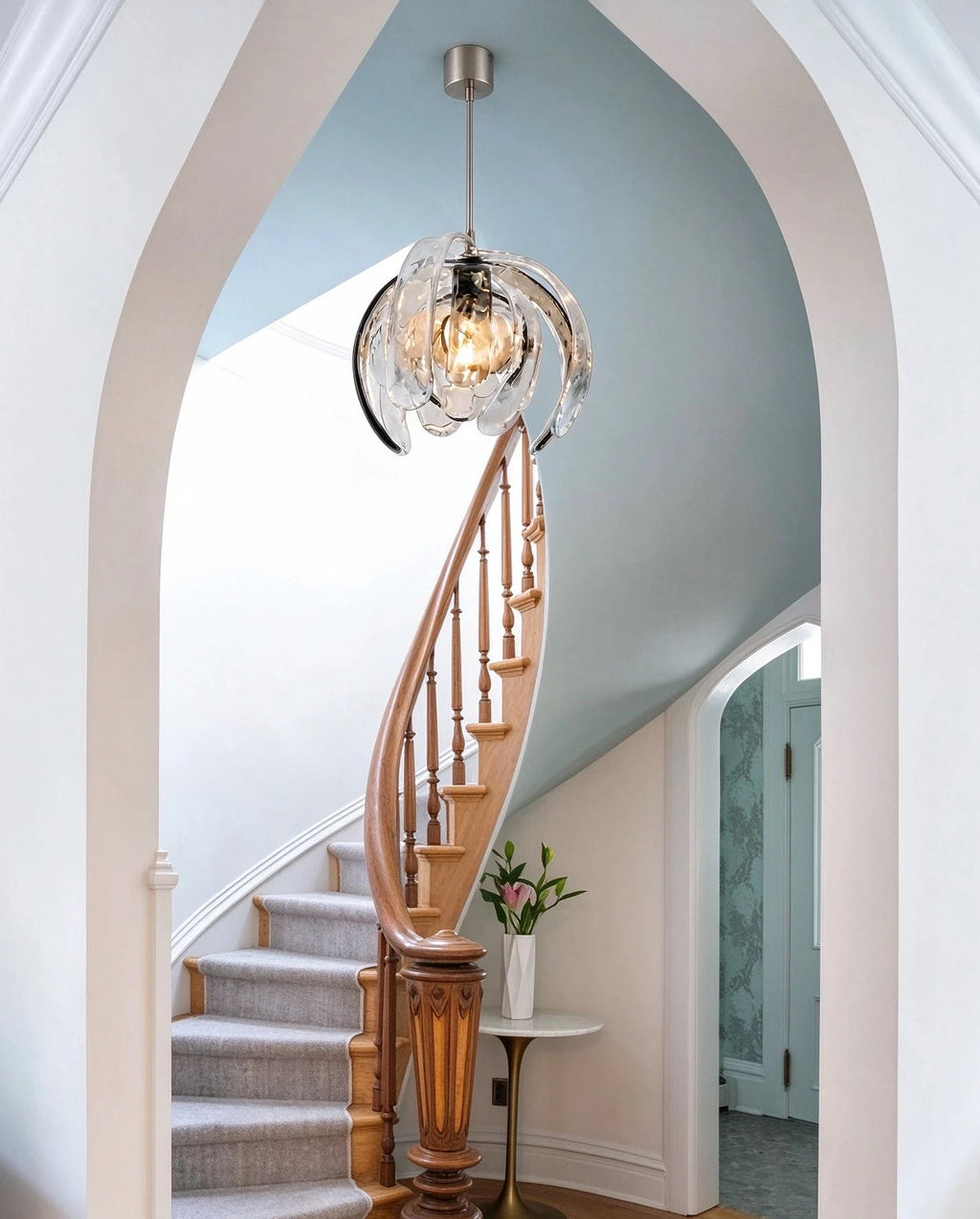 Modern Pumpkin Art Glass Pendant Light in Architecture Foyer