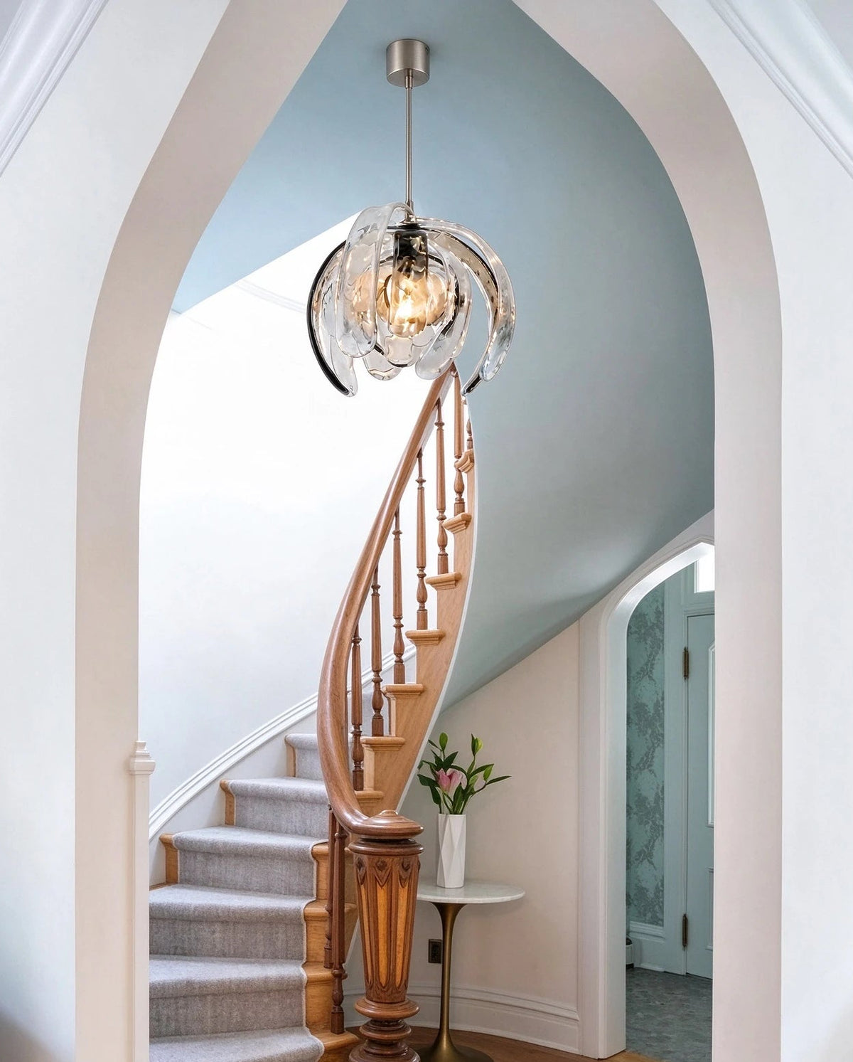 Modern Pumpkin Art Glass Pendant Light in Architecture Foyer