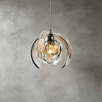 Illuminated Modern Silver Pumpkin Art Glass Pendant Light Studio Shot on Pure White Background