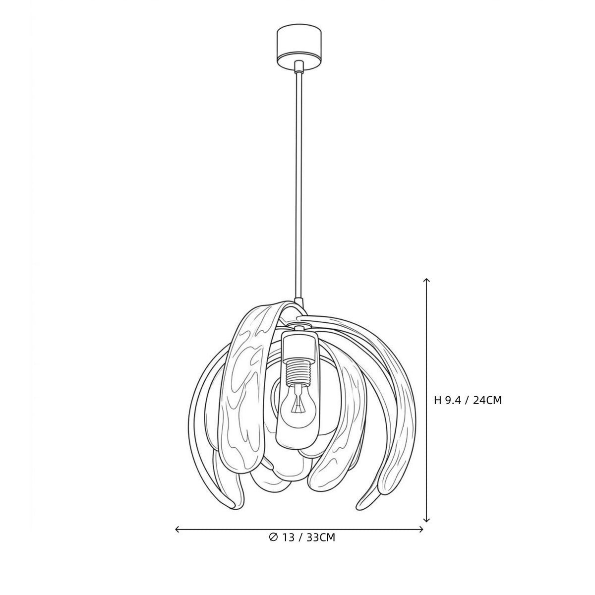 Modern Pumpkin Art Glass Pendant Light Line Art Dimension Diagram