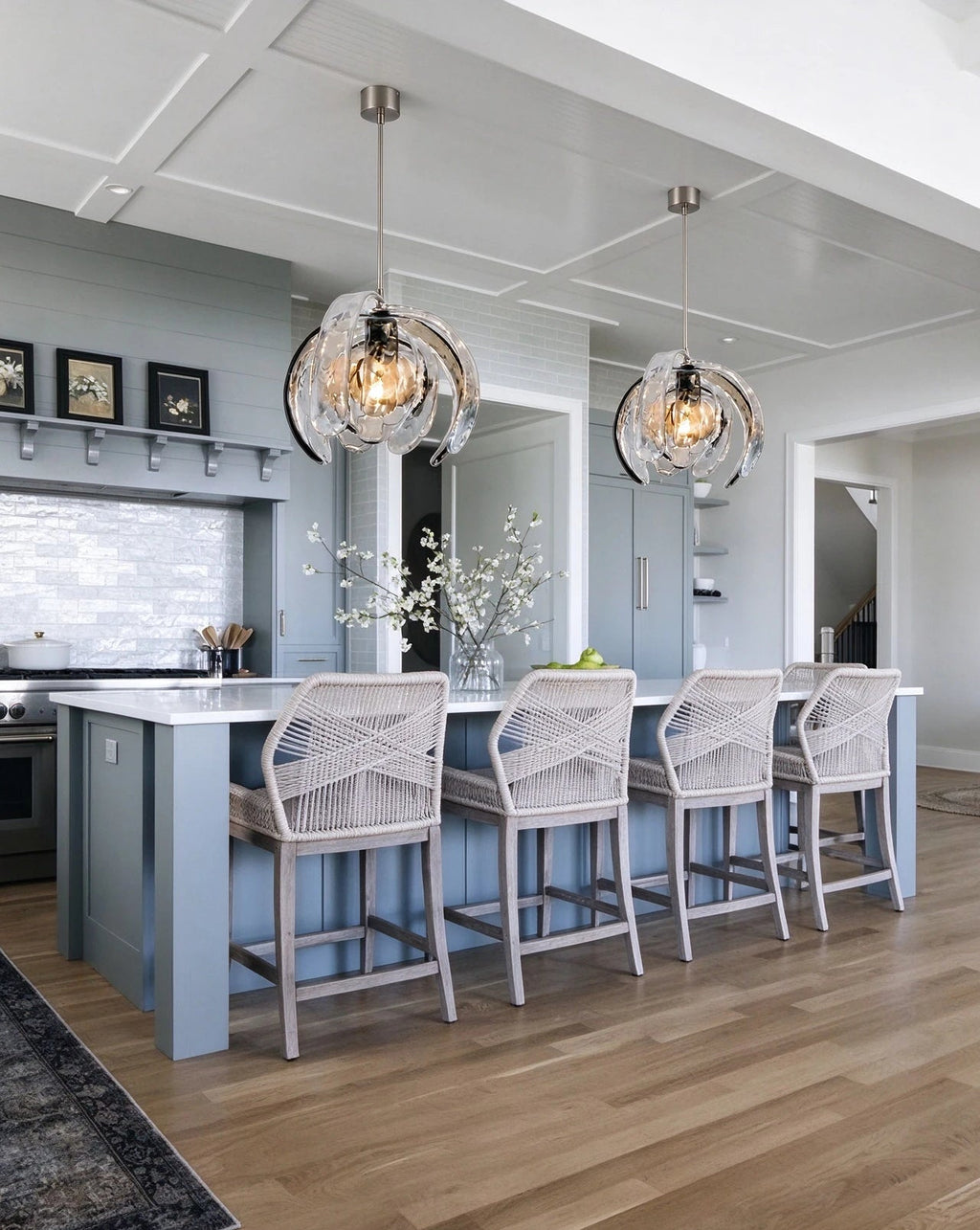Modern Silver Pumpkin Art Glass Pendant Lights Over Kitchen Breakfast Bar