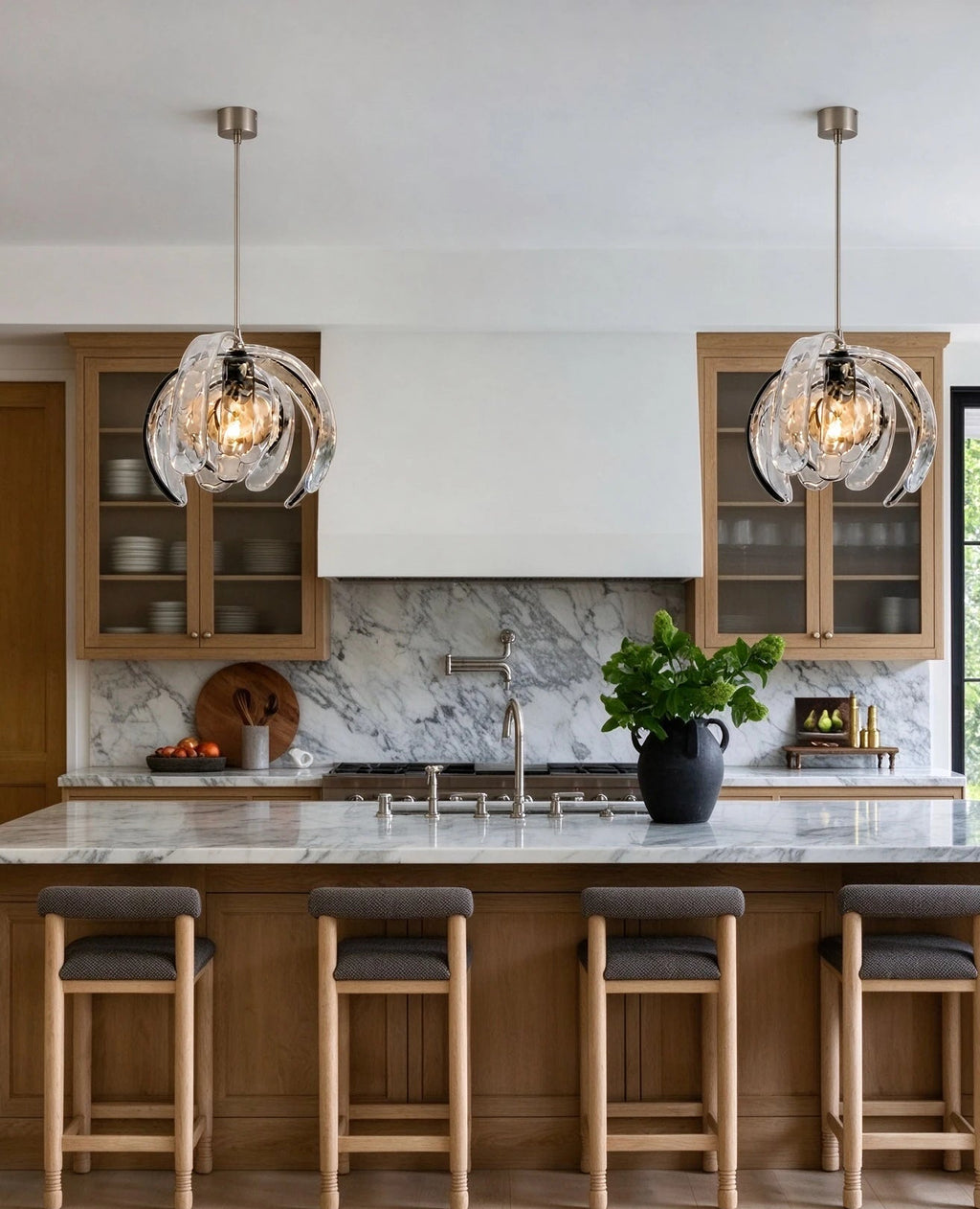 Modern Pumpkin Art Glass Pendant Lights in Modern Kitchen Setting