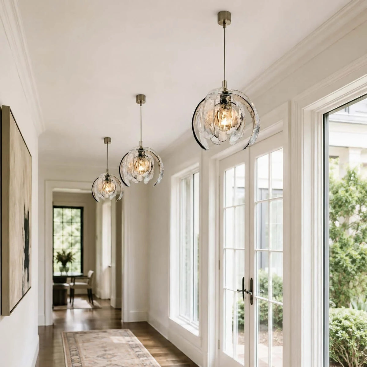 Modern Pumpkin Art Glass Pendant Light in Hallway Corridor Setting