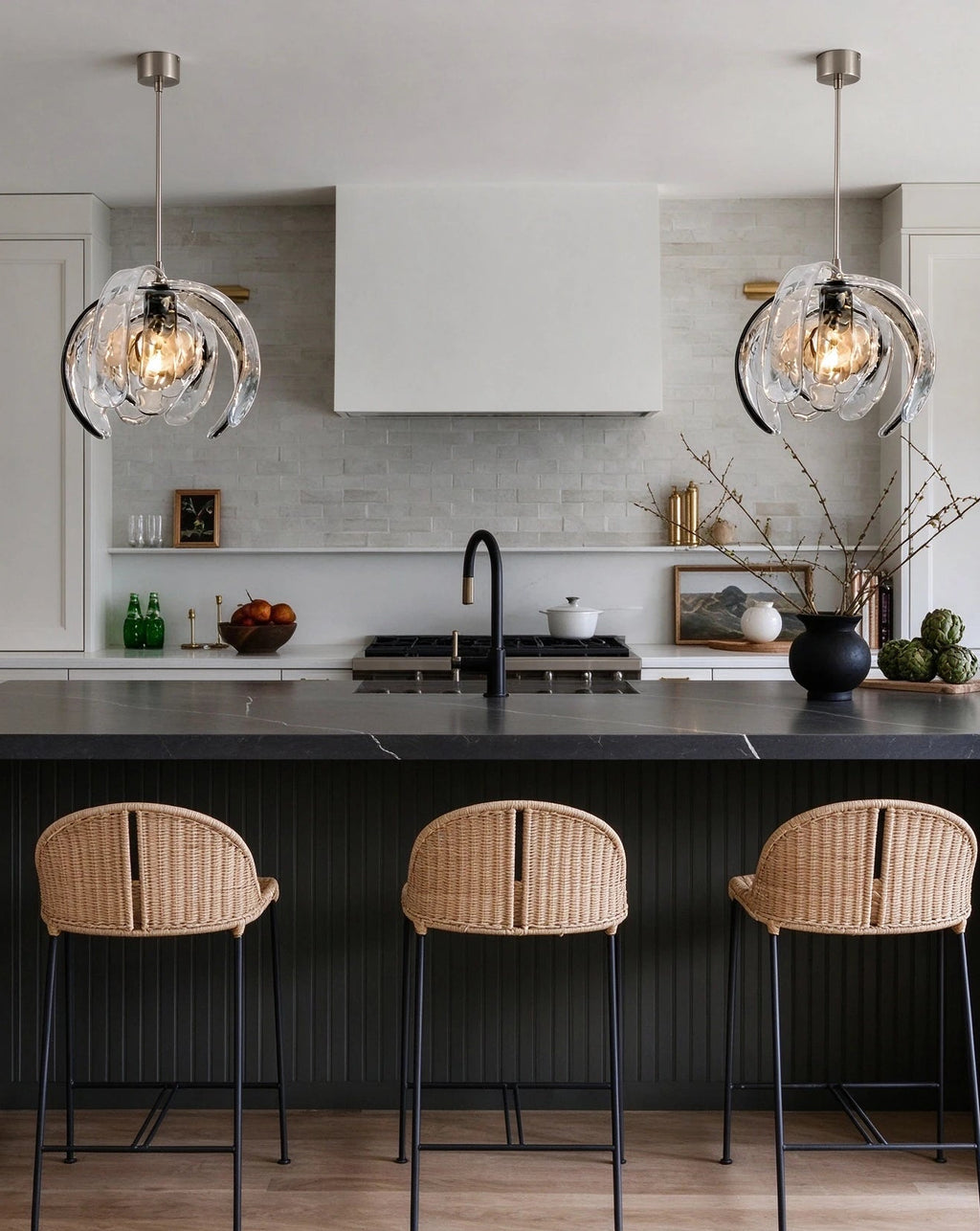 Modern Pumpkin Art Glass Pendant Lights in Open Plan Kitchen Dining