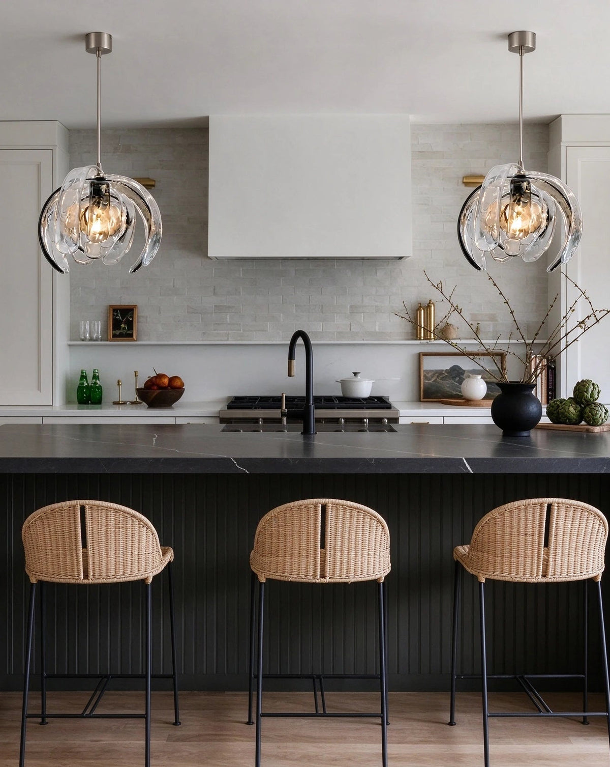 Modern Pumpkin Art Glass Pendant Lights in Open Plan Kitchen Dining
