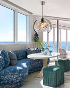 Modern Silver Pumpkin Art Glass Pendant Light in Coastal Living Room