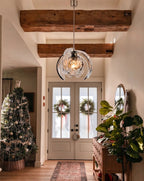 Modern Pumpkin Art Glass Pendant Light in Rustic Entryway