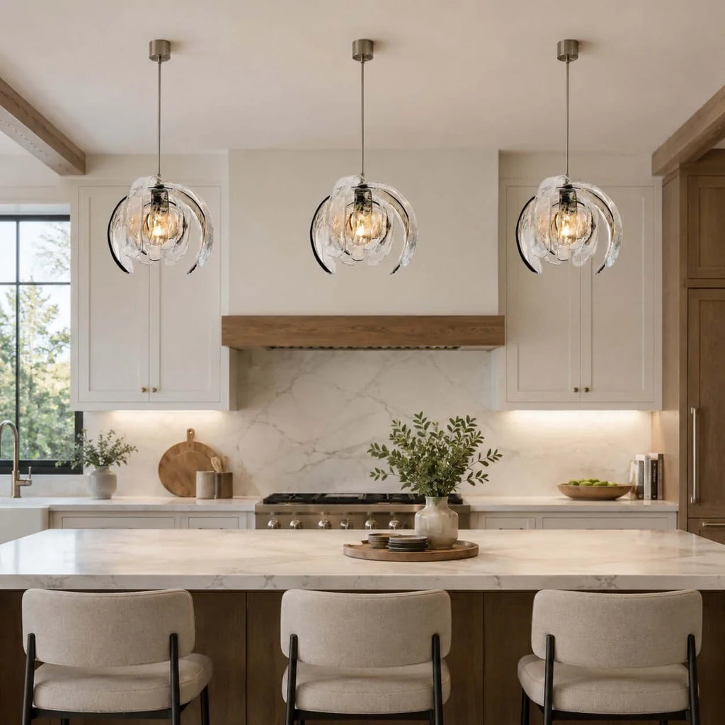 Modern Pumpkin Art Glass Pendant Lights Over Kitchen Island