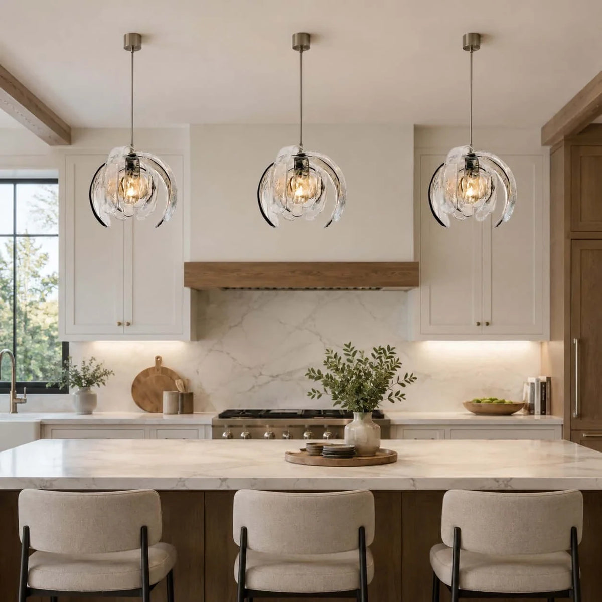 Modern Pumpkin Art Glass Pendant Lights Over Kitchen Island