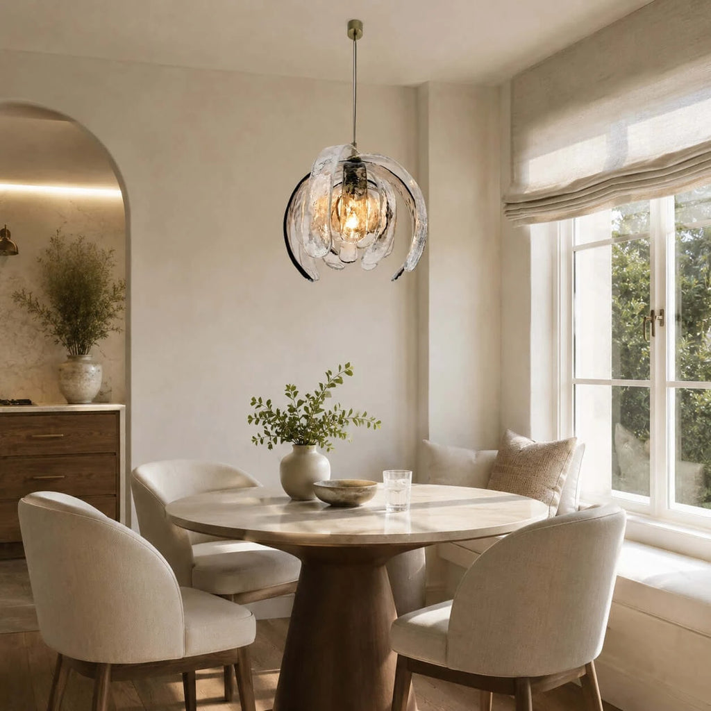 Modern Silver Pumpkin Art Glass Pendant Light in Contemporary Dining Area