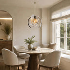 Modern Silver Pumpkin Art Glass Pendant Light in Contemporary Dining Area