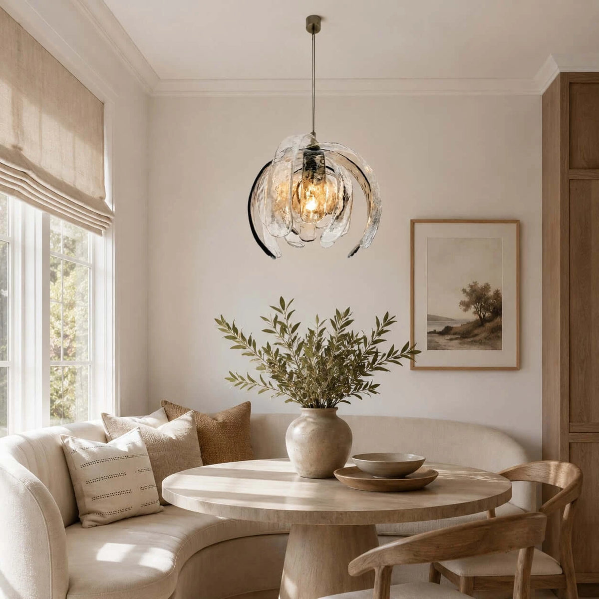 Modern Pumpkin Art Glass Pendant Light Over Dining Nook