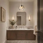 Modern Silver Pumpkin Art Glass Pendant Light Over Bathroom Vanity