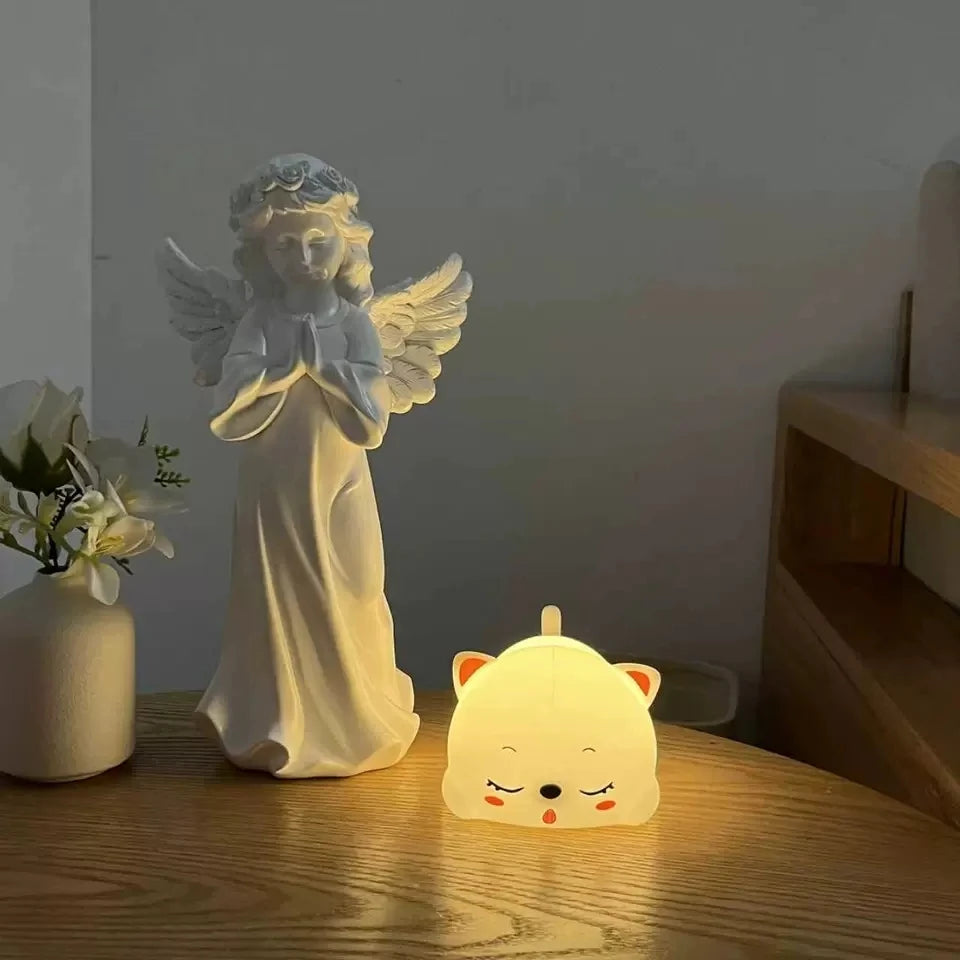 Cute Sleeping Cat Night Light with Angel Figurine Decor