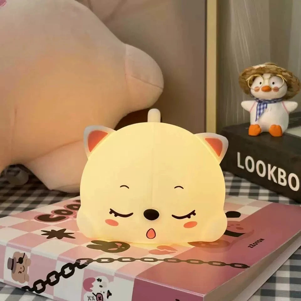 Cute Silicone Cat Night Light on Bedroom Bookshelf Decor