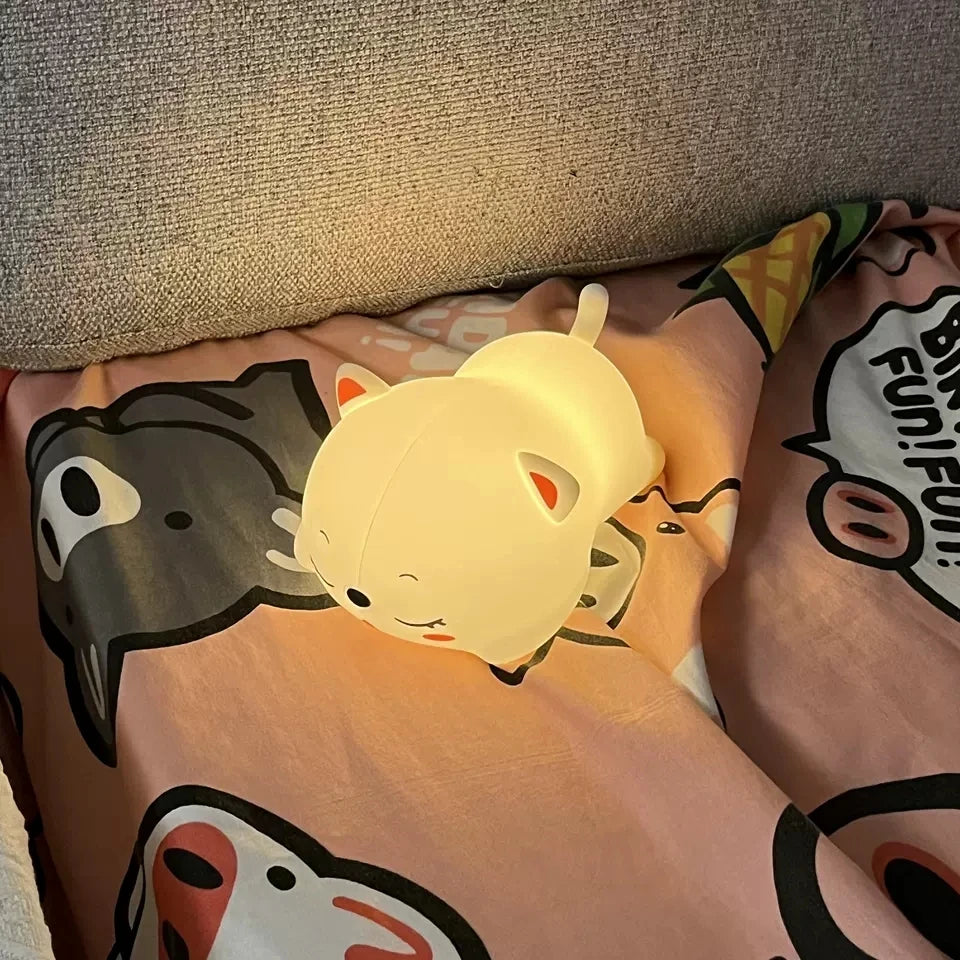 Cute Sleeping Cat Night Light in Cozy Bed Sheet Setting