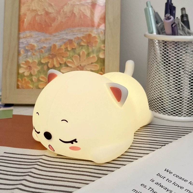Cute Silicone Cat Night Light on Study Desk