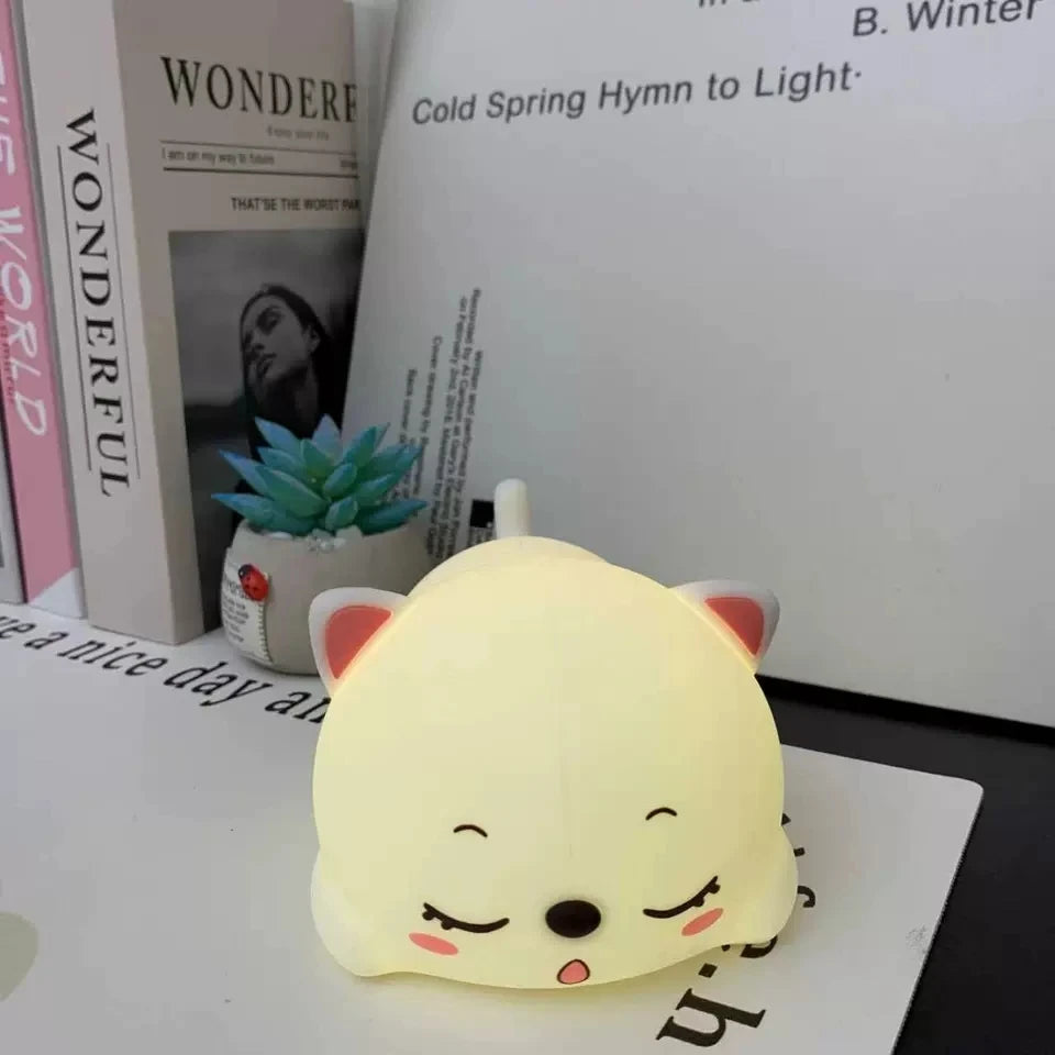 Cute Silicone Cat Night Light on Bookshelf Display