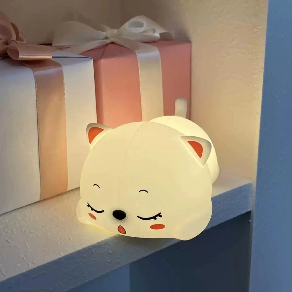 Cute Sleeping Cat Night Light Beside Gift Boxes