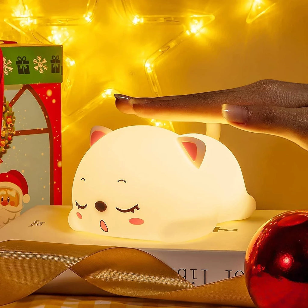 Hand Touching and Activating Cute Silicone Sleeping Cat Night Light