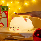 Hand Touching and Activating Cute Silicone Sleeping Cat Night Light