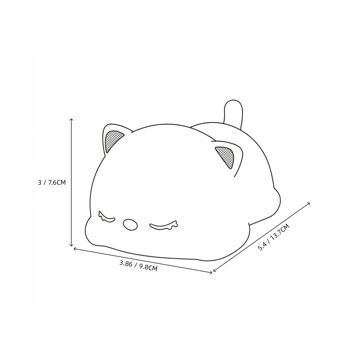 Cute Silicone Sleeping Cat Night Light Line Art Dimension Diagram