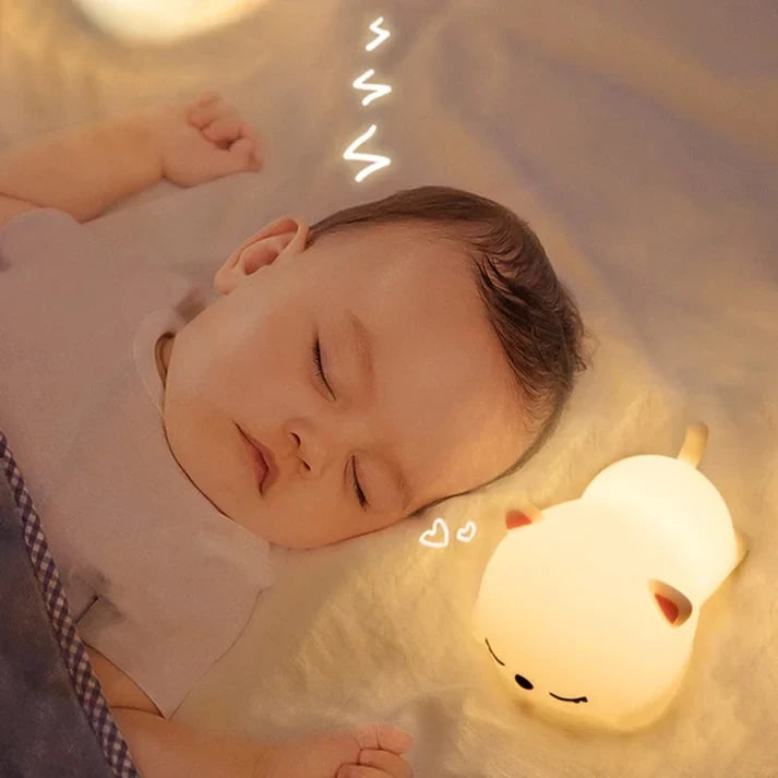 Cute Sleeping Cat Night Light in Baby Nursery Setting