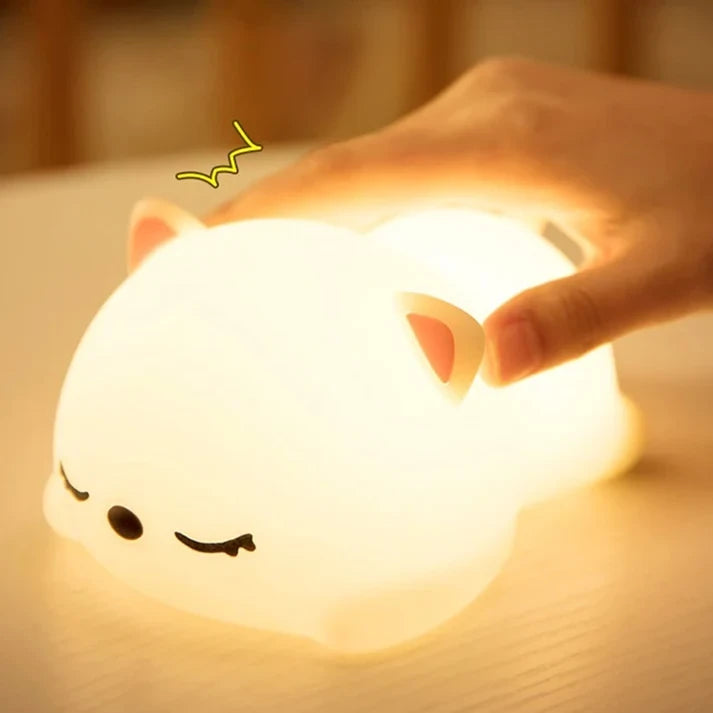 Hand Tapping and Adjusting Cute Silicone Cat Night Light