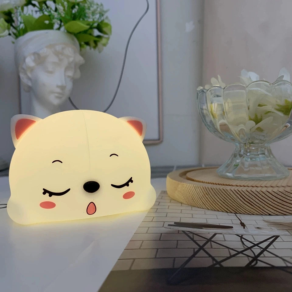 Cute Silicone Sleeping Cat Night Light on Desk Interior