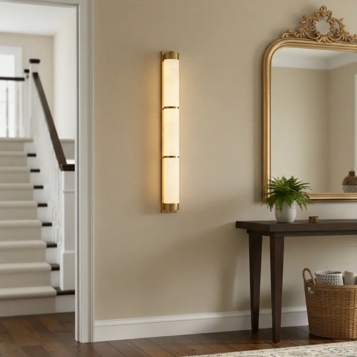 Cylindra Alabaster Brass Wall Light