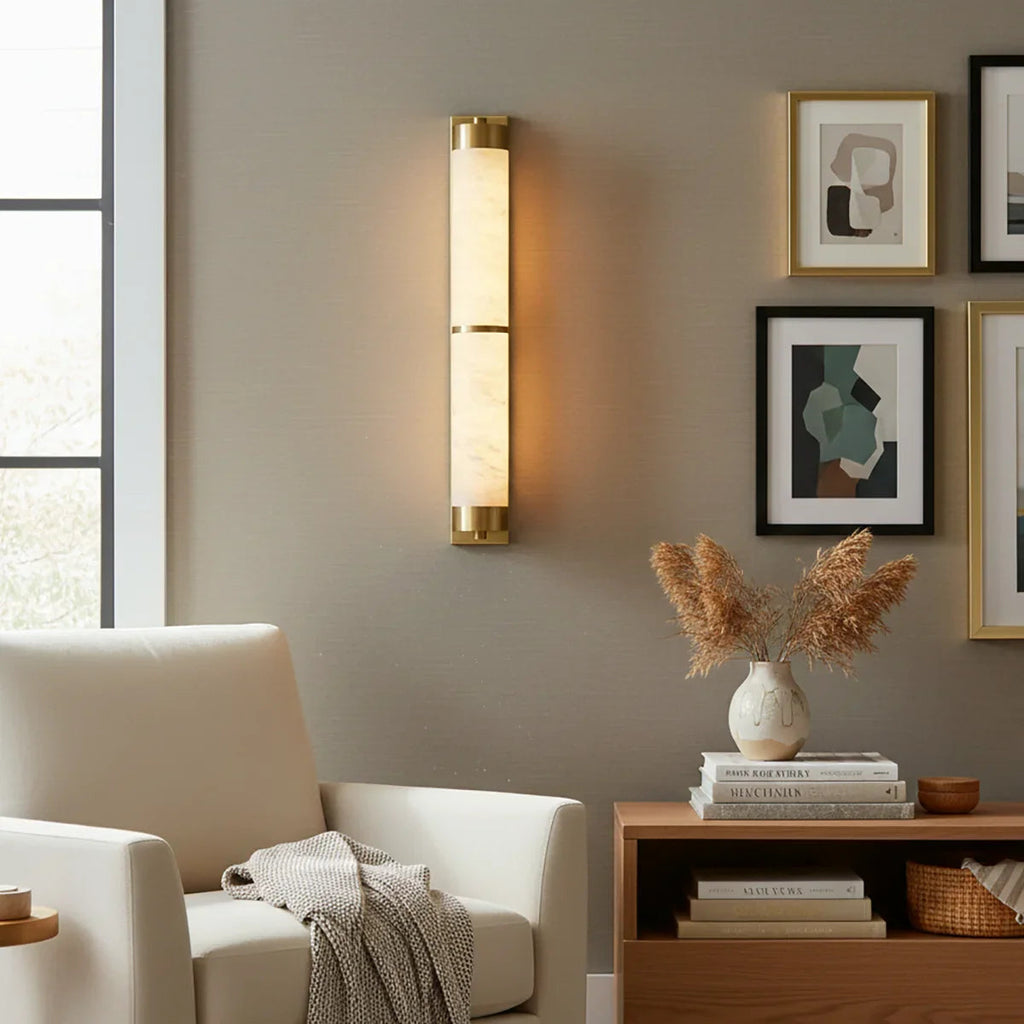 Cylindra Alabaster Brass Wall Light