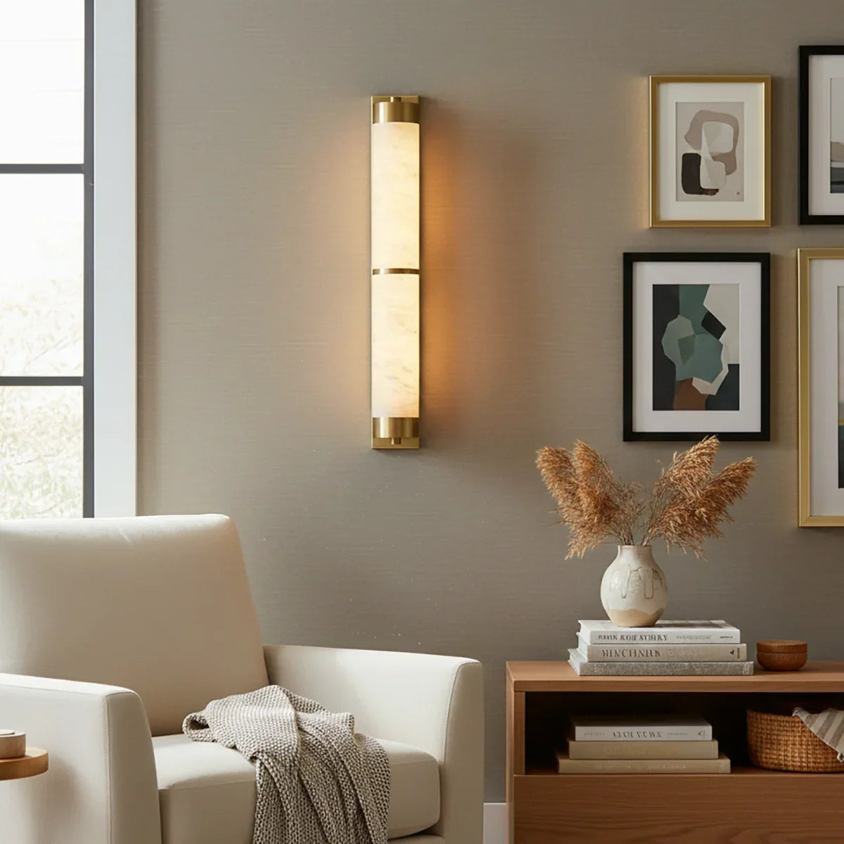 Cylindra Alabaster Brass Wall Light