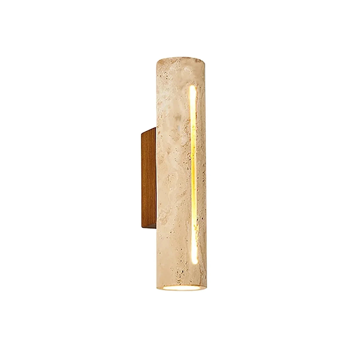 Modern Travertine Cylinder Wall Sconce with Slit Light Outlet on Pure White Background