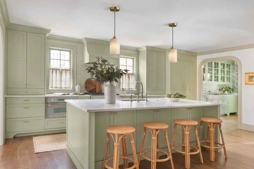 Modern Alabaster Art Glass Pendant Lights Over Kitchen Island