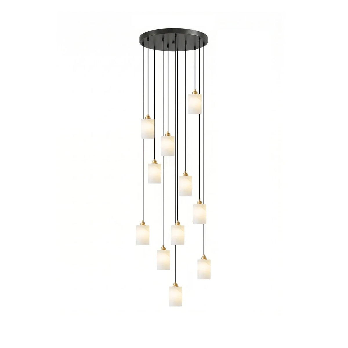Illuminated Modern Multi-Light Cylindrical Alabaster Chandelier Studio Display