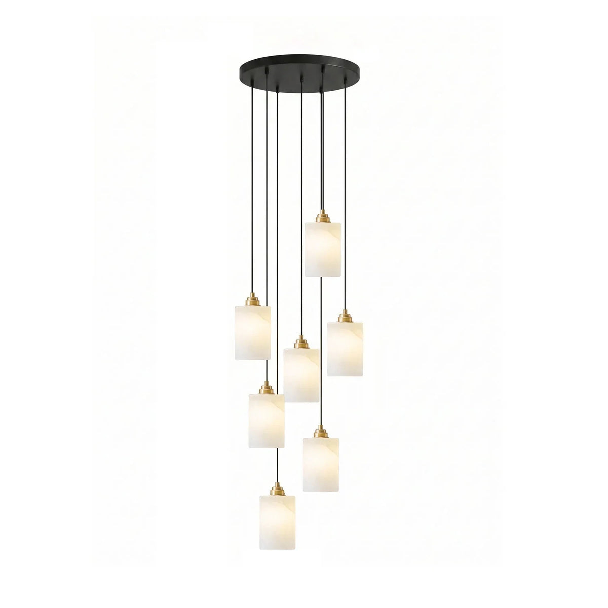 Illuminated Modern Five-Light Cylindrical Alabaster Pendant Fixture