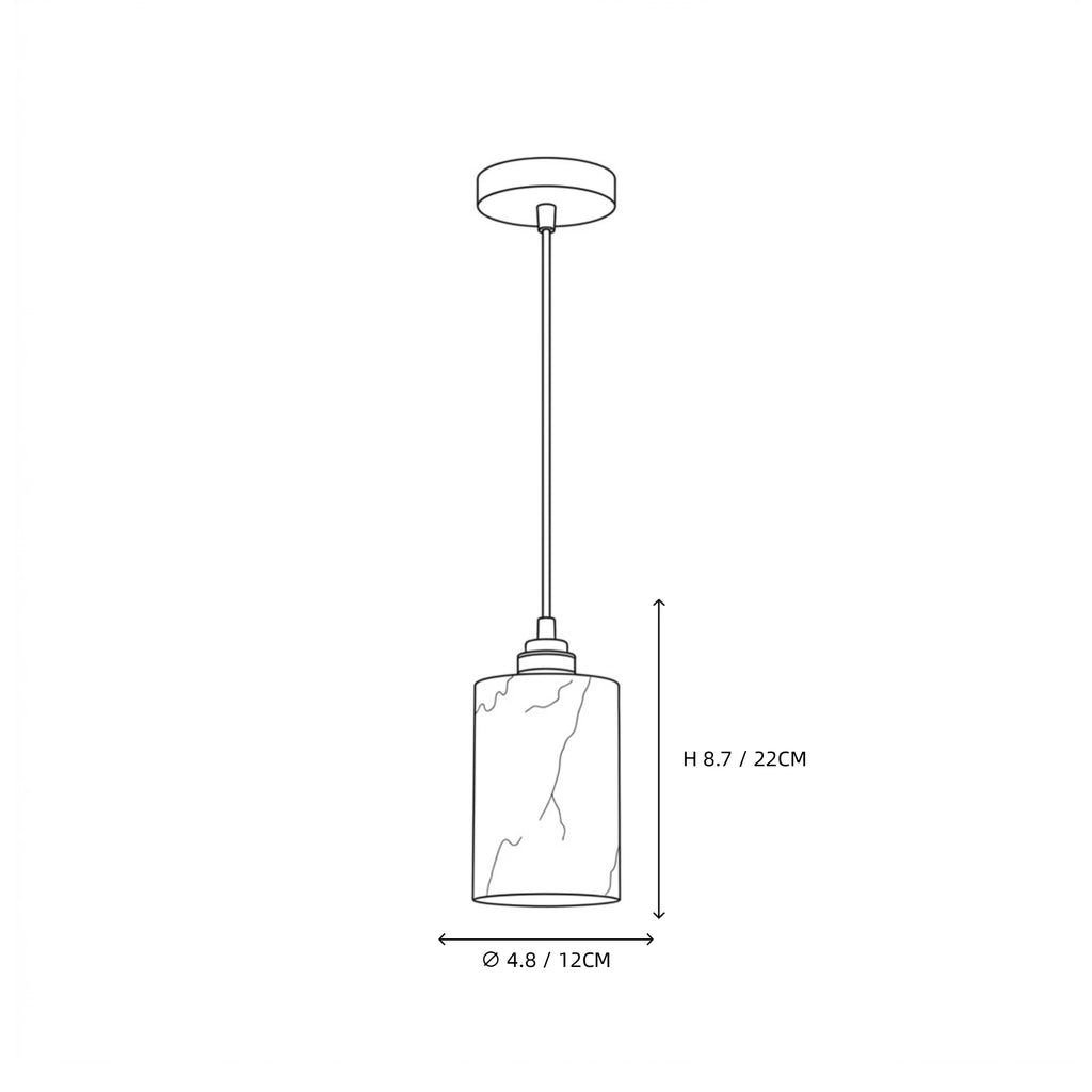 Illuminated Single Cylindrical Alabaster Pendant Light Studio Presentation