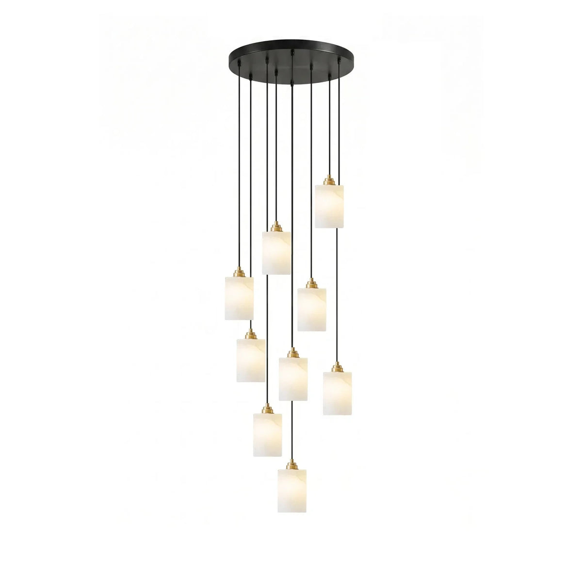 Illuminated Modern Grand Cylindrical Alabaster Chandelier Studio Shot
